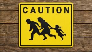 California Interstate 5 Caution Immigrant Crossing Road Sign Highway Freeway